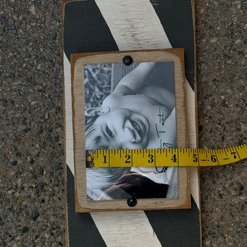 Striped Gray and White Wood Distressed Photo Frame